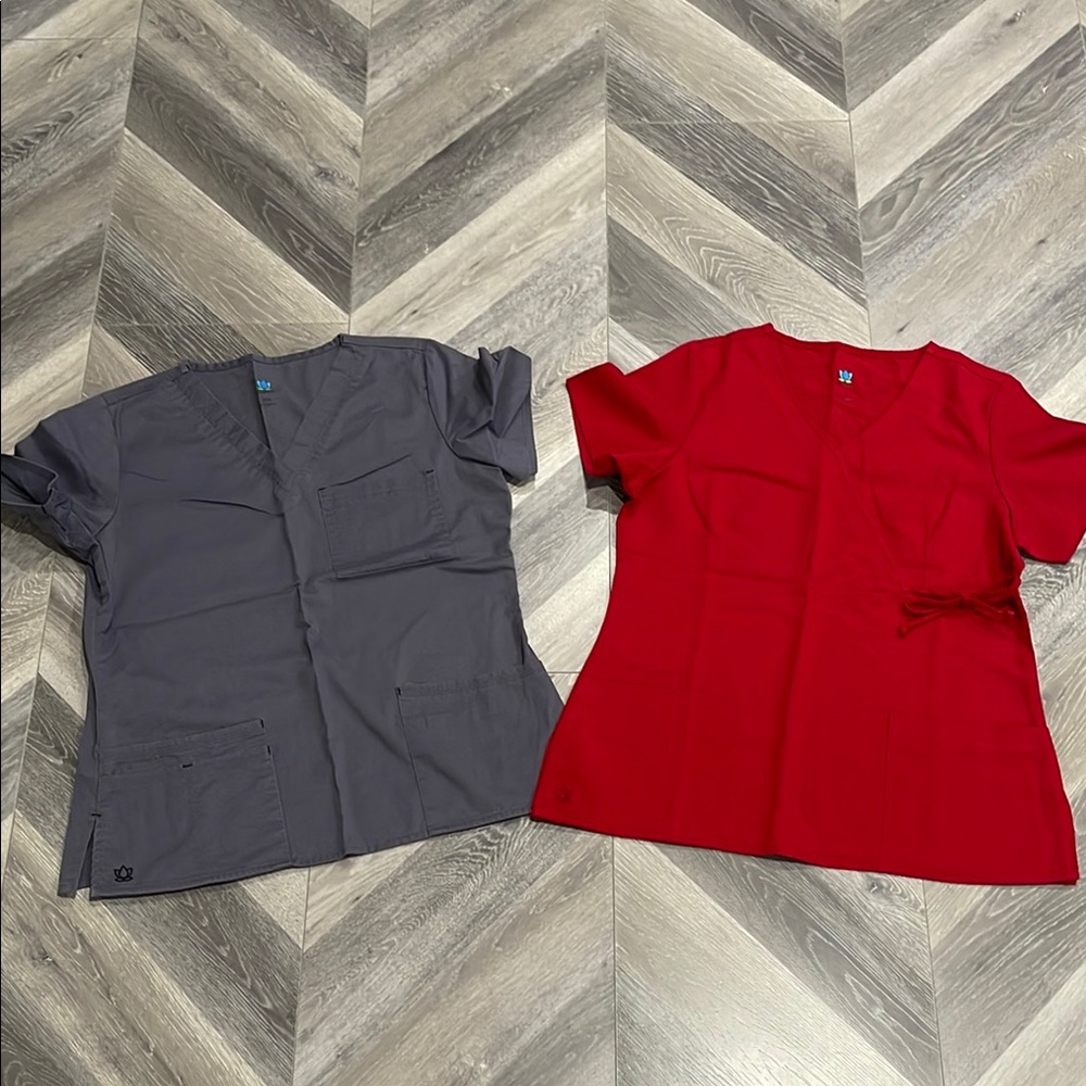Workwear Scrub Tops - Gray and Red